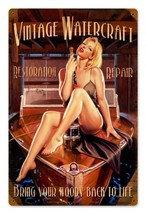 Vintage Watercraft Pin-Up Metal Sign - £31.61 GBP