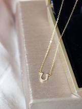 14K Gold Beaded Studded Horseshoe Necklace, 925 Silver, gift, tiny, U- shaped - £37.41 GBP
