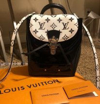 LOUIS VUITTON Patent Leather Monogram Hot Springs Handbag Backpack Black White - £2,733.22 GBP
