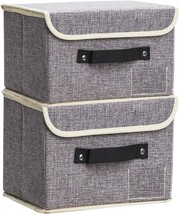 Small Storage Bins With Lids, 2 Pack, Linen Cube Storage Basket, Ornament Grey - £25.12 GBP