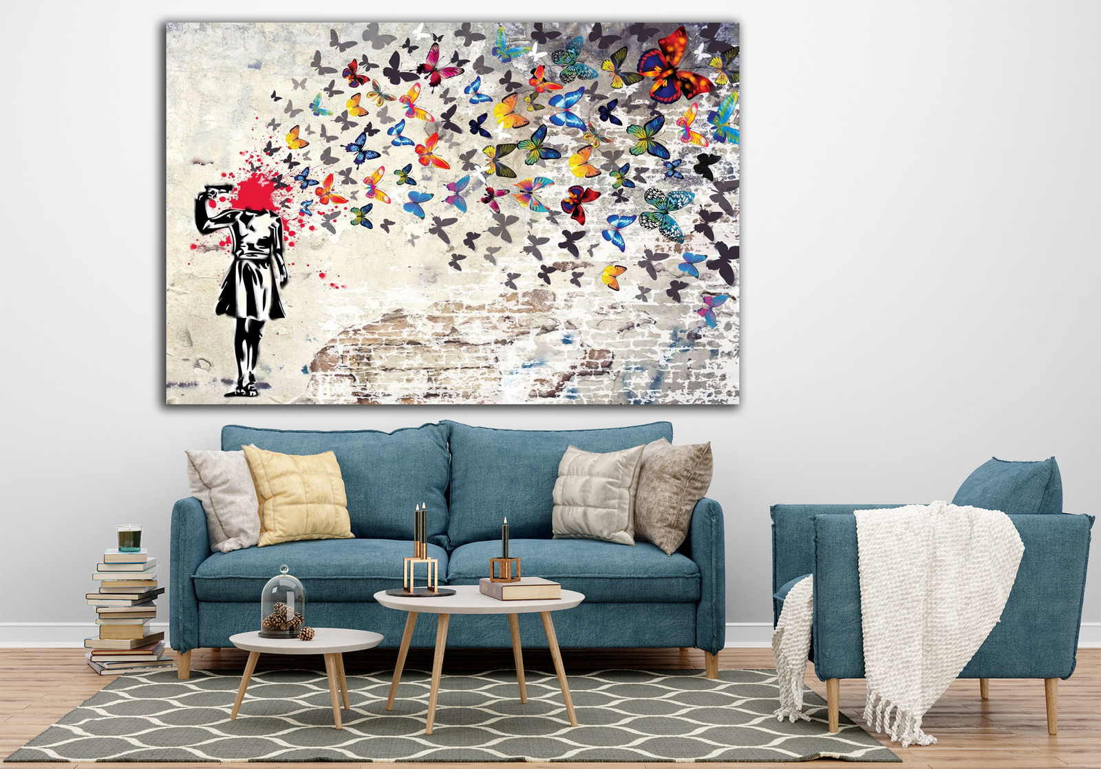 Headshot butterfly wall art Graffiti canvas wall art Banksy style graffiti art - £53.55 GBP