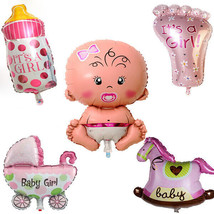 1 Set 5 Pcs Balloons Bouquet Baby Girl Decoration Newborn Baby Shower Party Pink - $13.49