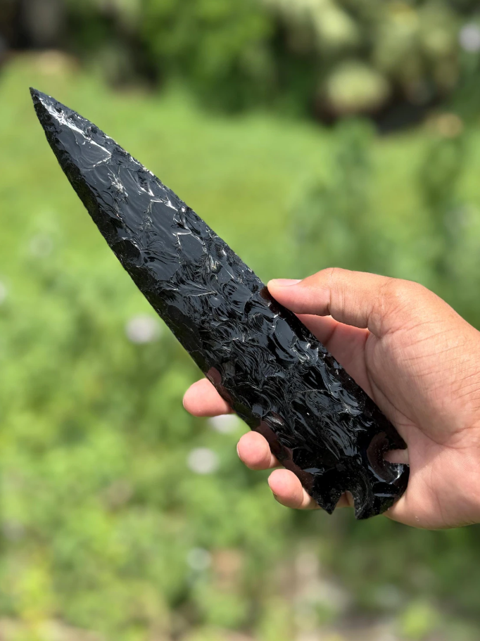10&quot; Large Black Obsidian Arrowhead | Handmade Crystal Spear | Tribal Dec... - $43.56