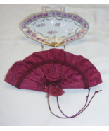 Vintage Porcelain 8&quot; Fan Shape Dish + Burgandy Cloth Decorative 10&quot; Fan ... - $649.68 MXN