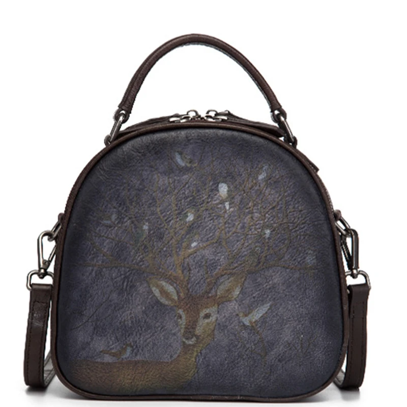  Women&#39;s Leather Top-handle Bag Retro  Leather Circular Bags For Female Vintage  - £51.36 GBP