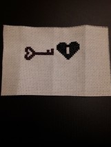 COMPLETED Heart Key Finished Cross Stitch - $4.99