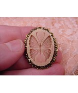 (cs3-5) BUTTERFLY CAMEO white pink Oval Pin Pendant jewelry love butterf... - €25,16 EUR
