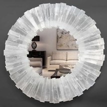 36&quot; Round Selenite Stone Mirror Sunburst Mirror Natural Crystal Healing Gemstone - £1,107.94 GBP