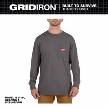 Men&#39;s X-Large Gray GRIDIRON Cotton/Polyester Long-Sleeve Pocket T-Shirt - £21.36 GBP