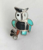 Native American Large Owl Multi Stones Inlay Sterling Silver 925 Ring - £150.84 GBP