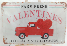 Farm Fresh Valentines: Hugs &amp; Kisses 12&quot;x 8&quot; Retro, Vintage Look Metal Sign. - £2.37 GBP