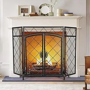 BEAMNOVA Fireplace Screen 3 Panel Decorative Flat Cover Modern Outdoor P... - $222.99