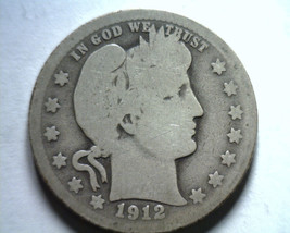 1912 BARBER QUARTER DOLLAR GOOD G NICE ORIGINAL COIN BOBS COINS FAST SHI... - $12.00