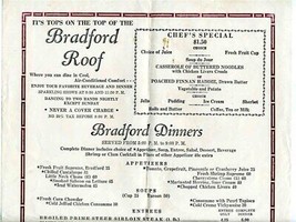 Bradford Roof Menu Bradford Hotel Tremont Street Boston Massachusetts 1953 - £34.76 GBP