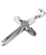 Men&#39;s Stainless Steel Silver Cross Pendant Necklace, 22+2 Inch Chain - $20.30