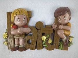 Vintage Burwood Products Faith Children Wall Hanging Girl & Boy 1982 - £19.15 GBP