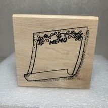 Memo Rubber Stamp Floral Frame Note Paper Pad Stationery Wood-Mounted 3&quot; x 2.75&quot; - £11.67 GBP