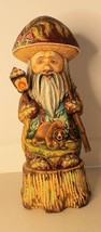 Russian Hand  carved &amp; .Hand Paint GNOME STANDING ON WOOD STUMP &quot;BEAR IN... - £295.84 GBP