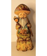 Russian Hand  carved &amp; .Hand Paint GNOME STANDING ON WOOD STUMP &quot;BEAR IN... - $507.76 CAD