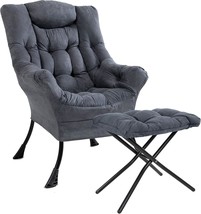 Modern Soft Accent Chair Living Room Upholstered Single, Cool Grey With Footrest - £178.62 GBP