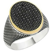 White Gold Finish Solid 925 Silver Round Ice Black Diamond Beads Design Mens Rin - £98.43 GBP
