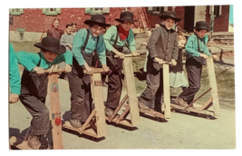 Amish Boys Racing Homemade Wooden Scooters Lancaster PA Dexter UNP Postcard 1961 - £3.90 GBP