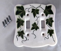 CARDINAL CHINA Ivory Double Light Switch Wall Cover Plate w/ Green Ivy L... - £11.46 GBP