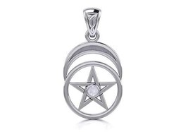 Jewelry Trends Pentacle Crescent Moon Goddess Sterling Silver Pendant Necklace 1 - £31.31 GBP