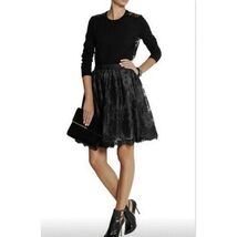 DKNY Sz 10 Black Silk Lace Lined Short Skirt Back Zip Flare Style Classic - $100.00