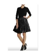 DKNY Sz 10 Black Silk Lace Lined Short Skirt Back Zip Flare Style Classic - $140.87 CAD