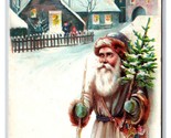 Santa Claus Father Christmas Village Scene Embossed DB Postcard W7 - $12.82