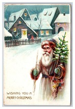 Santa Claus Father Christmas Village Scene Embossed DB Postcard W7 - $12.82