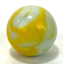 Big Vintage Marble - 26mm / 1&quot; - Milk Glass w/ Yellow Swirl Patch - Masher - £6.85 GBP