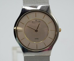 Men’s Skagen 233LGSC 35mm Silver Dress Mesh Wrist Watch Adjustable - £35.19 GBP