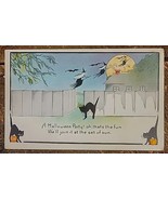 Antique PC  "A Halloween Party!" 3 Flying Witches, Cats, Bats, In front of Moon - £20.75 GBP