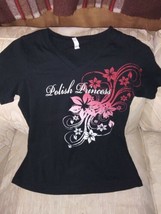 Bella Missy Women M Polish Princess V Neck T Shirt Black 100% Cotton Tro... - £10.82 GBP