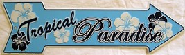 Tropical Paradise Beach Ocean Island Arrow Embossed Metal Sign - $15.00