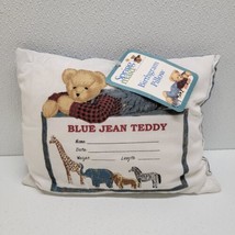 Vintage Springmaid Pillow Baby Blue Jean Teddy Birthgram 11&quot; x 8&quot; Birth - £39.36 GBP