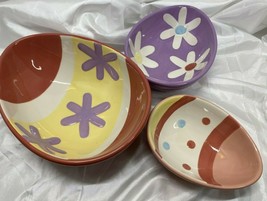 Blossoms &amp; Blooms Ceramic Easter Egg Candy Bowls Set of 3 Nesting Various Sizes - £12.74 GBP