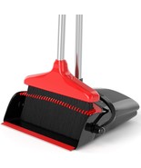 Broom With Dustpan Combo Set 54&quot; Long Handle Adjustable Length, Red And ... - $33.94