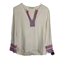 Tory Burch McKenna Tunic Top Ivory Thick Linen Embroidered Boho Size 2 F... - £24.55 GBP