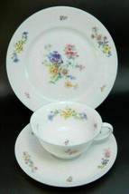 Rosenthal Porcelain Blue Pink Flowers Germany AIDA Tea Cup Saucer Set Trio - £11.82 GBP
