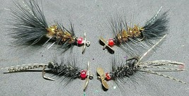 2021** Woolly Spinners- Black-Gold with Black Gold Rubber Tail, Size 6, Per 4 - £4.77 GBP