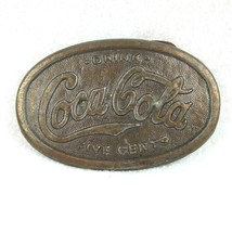 Vintage Drink Coca Cola Five Cents Belt Buckle Brass tone Metal Coke Advertising - £11.84 GBP