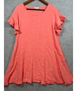 Umgee Dress Sz M Coral Linen Blend Ruffle Sleeve Fringe Summer Swing - $21.67