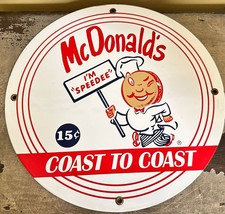 Vintage McDonald’s 12” Round Sign 15c Cents Hamburgers Coast To Coast - £61.66 GBP