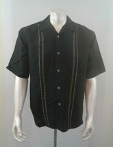 Monte Carlo Men&#39;s Black Ramie Blend Retro Short Sleeve Button Up Shirt S... - $7.92