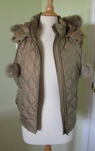 ANN TAYOR LOFT Bronze Nylon Faux Fur Removable Hooded Quilted Puffer Ves... - £19.33 GBP