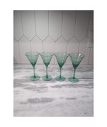 Handblown Green Martini Glass Set, MCM Barware, Vintage Style Drinkware,... - $54.31 CAD