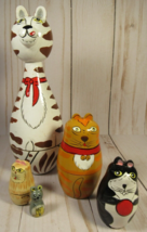 Nesting Cats &quot;BITS &amp; PIECES&quot; Hand Painted Lightweight Wood Cleo &amp; Friends 7&quot;. - £15.80 GBP